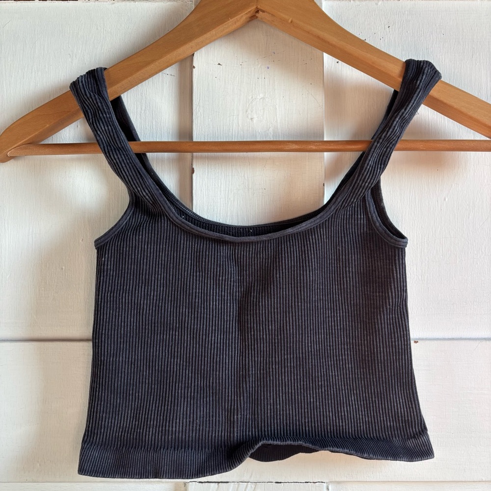 Free People Ribbed Gray Cropped Top Size XS - Picture 3 of 5